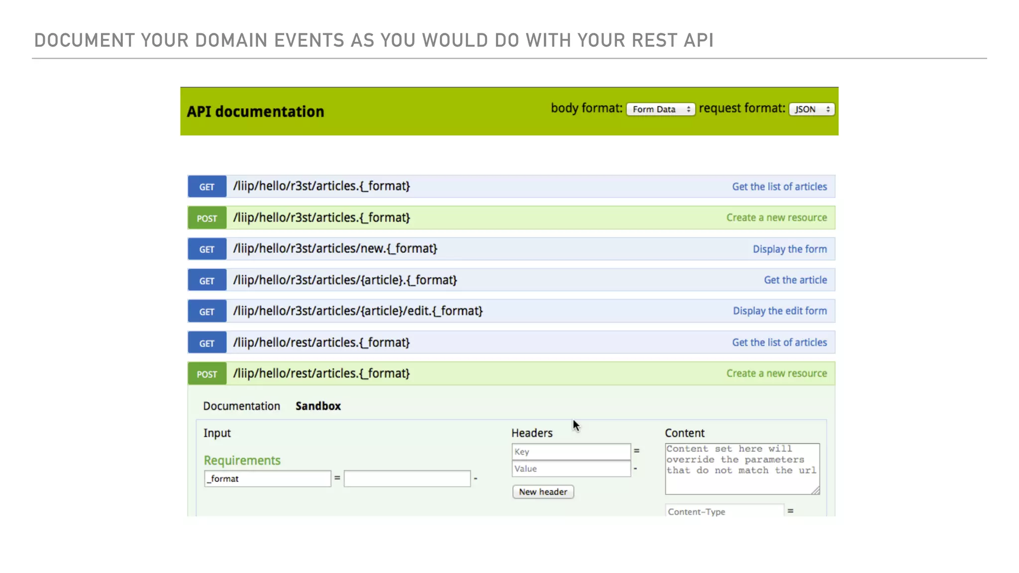 DOCUMENT YOUR DOMAIN EVENTS AS YOU WOULD DO WITH YOUR REST API
 