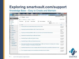 Exploring smartvault.com/support
Knowledge Base – Easy to Create and Maintain




40   © 2011-2013 UserAid, all rights reserved.
 