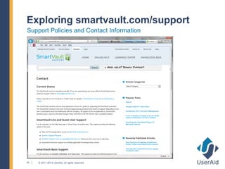 Exploring smartvault.com/support
Support Policies and Contact Information




43   © 2011-2013 UserAid, all rights reserved.
 