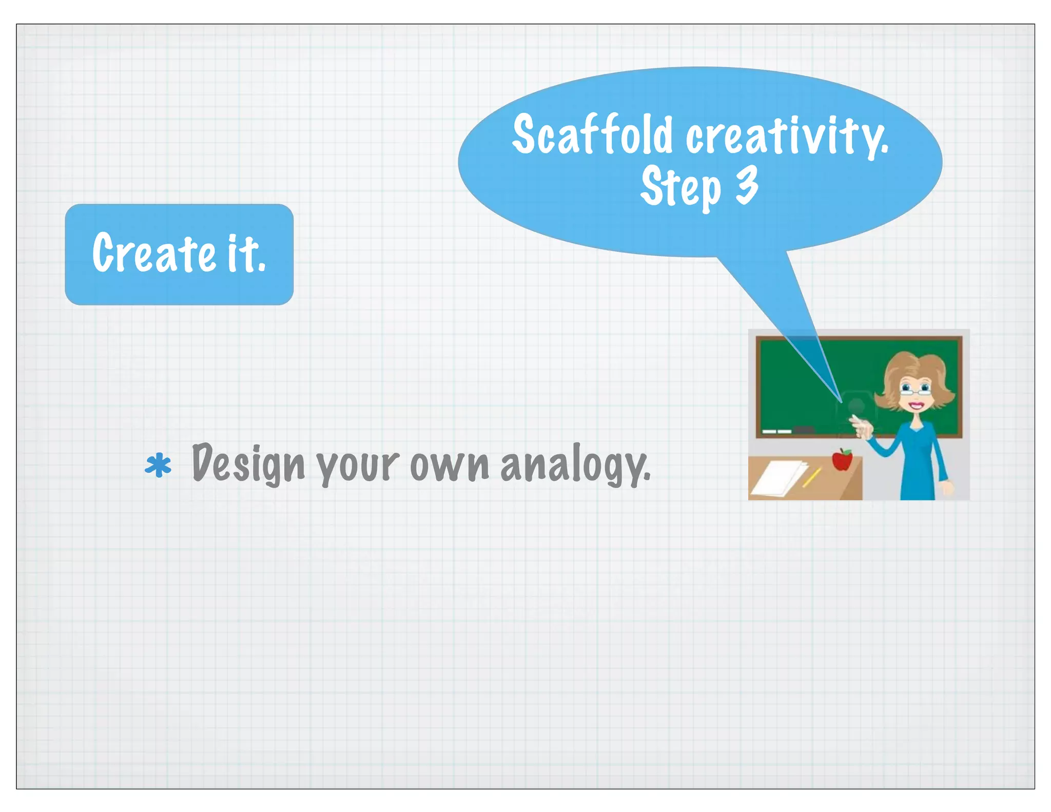Design your own analogy.
Scaffold creativity.
Step 3
Create it.
 