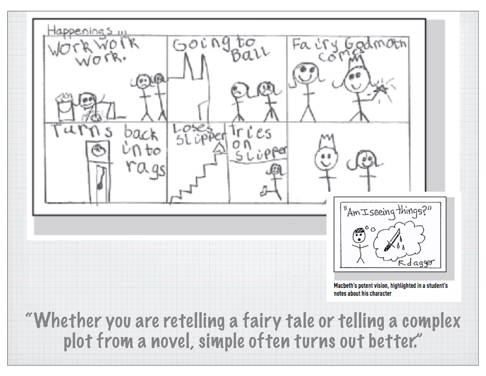 “Whether you are retelling a fairy tale or telling a complex
plot from a novel, simple often turns out better.”
 