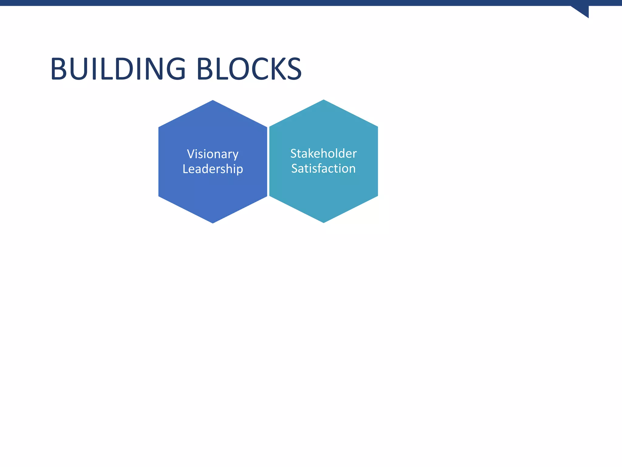 BUILDING BLOCKS
Visionary
Leadership
Stakeholder
Satisfaction
 