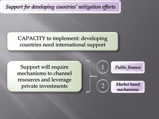 CAPACITY to implement: developing
countries need international support



 Support will require            1
mechanisms to channel
resources and leverage
  private investments            2
 
