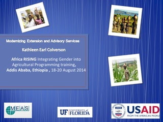 Africa RISING Integrating Gender into 
Agricultural Programming training, 
Addis Ababa, Ethiopia , 18-20 August 2014 
 