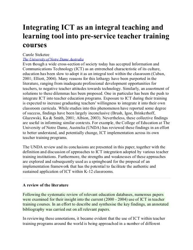 Integrating ict as an integral teaching and learning tool into pre