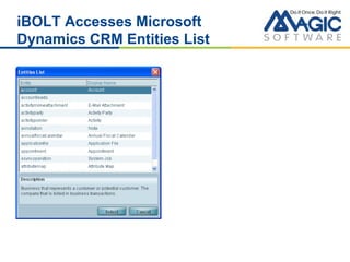 iBOLT Accesses Microsoft
Dynamics CRM Entities List
 
