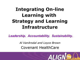 Integrating On-line Learning with  Strategy and Learning Infrastructure Al VanArsdal and Loyce Brown Covenant HealthCare Leadership.  Accountability.  Sustainability. 