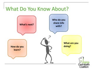 What Do You Know About?
What’s next?

How do you
learn?

Who do you
share info
with?

What are you
doing?

 