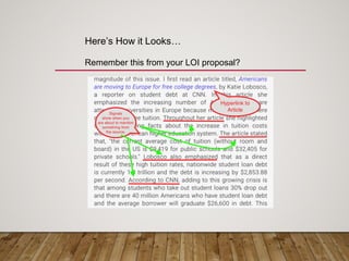 Here’s How it Looks…
Remember this from your LOI proposal?
 