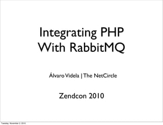 Integrating PHP
With RabbitMQ
ÁlvaroVidela | The NetCircle
Zendcon 2010
Tuesday, November 2, 2010
 