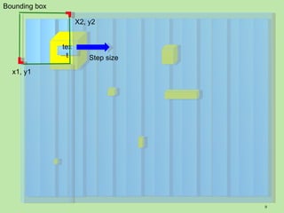 Bounding box

                     X2, y2


               tex
                t        Step size
  x1, y1




                                     9
 