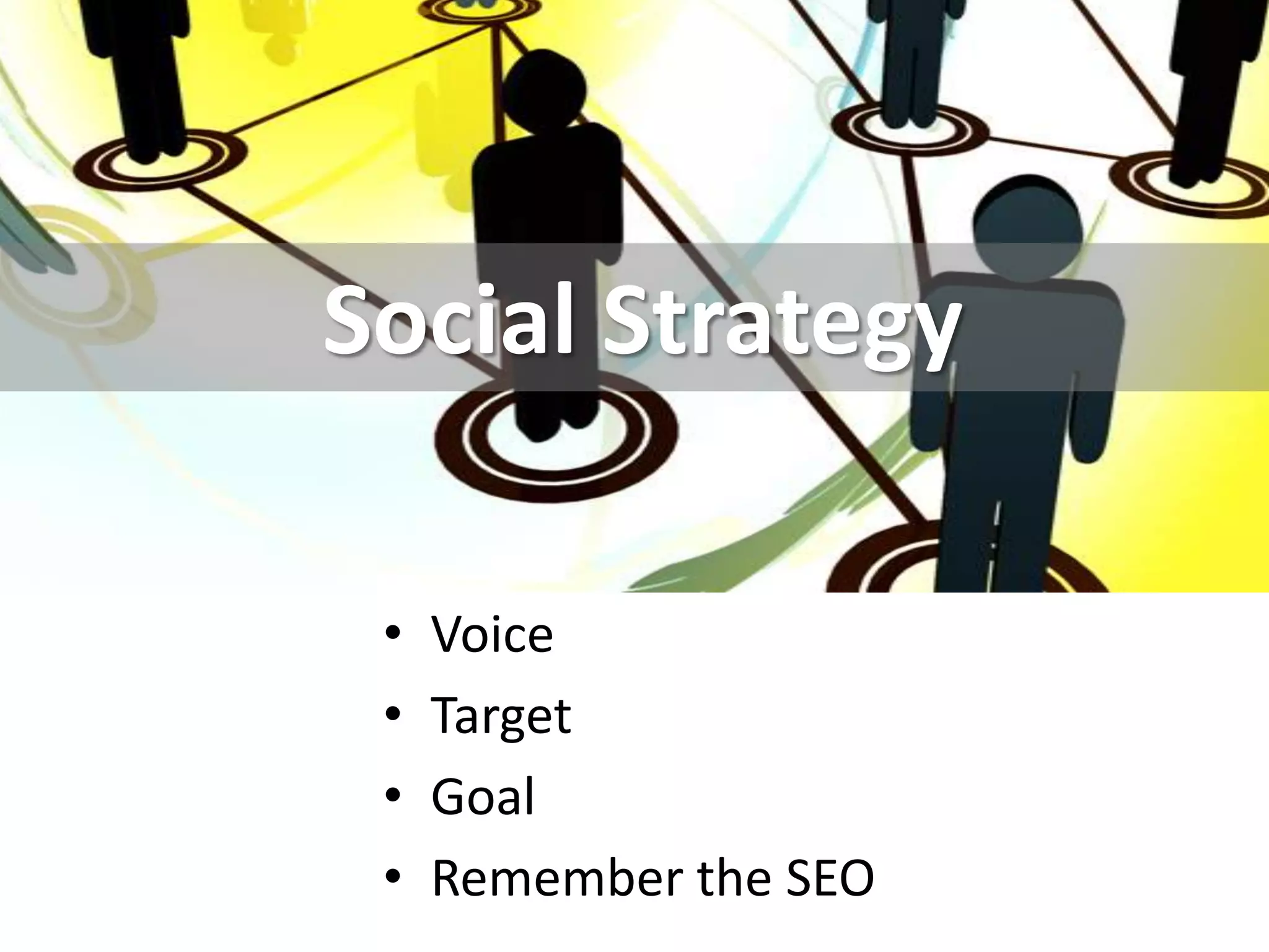 Social StrategySocial StrategyVoiceTargetGoalRemember the SEO