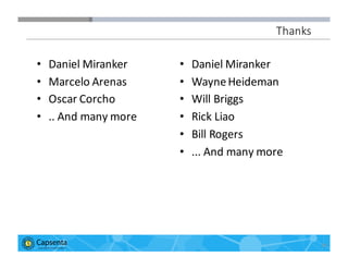 Smart Data for Smarter Business | © 2016 Capsenta | capsenta.com
Thanks
• Daniel	
  Miranker
• Marcelo	
  Arenas
• Oscar	
  Corcho
• ..	
  And	
  many	
  more
• Daniel	
  Miranker
• Wayne	
  Heideman
• Will	
  Briggs
• Rick	
  Liao
• Bill	
  Rogers
• ...	
  And	
  many	
  more
39
 