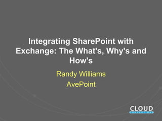 Integrating SharePoint with
Exchange: The What's, Why's and
              How's
         Randy Williams
           AvePoint
 