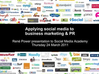 Applying social media to  business marketing & PR René Power presentation to Social Media Academy Thursday 24 March 2011 