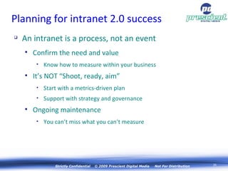 Planning for intranet 2.0 success ,[object Object],[object Object],[object Object],[object Object],[object Object],[object Object],[object Object],[object Object],Strictly Confidential  © 2009 Prescient Digital Media  Not For Distribution 