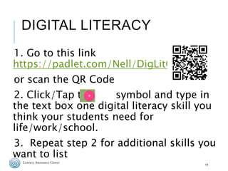 DIGITAL LITERACY
1. Go to this link
https://padlet.com/Nell/DigLitOBT
or scan the QR Code
2. Click/Tap the symbol and type...