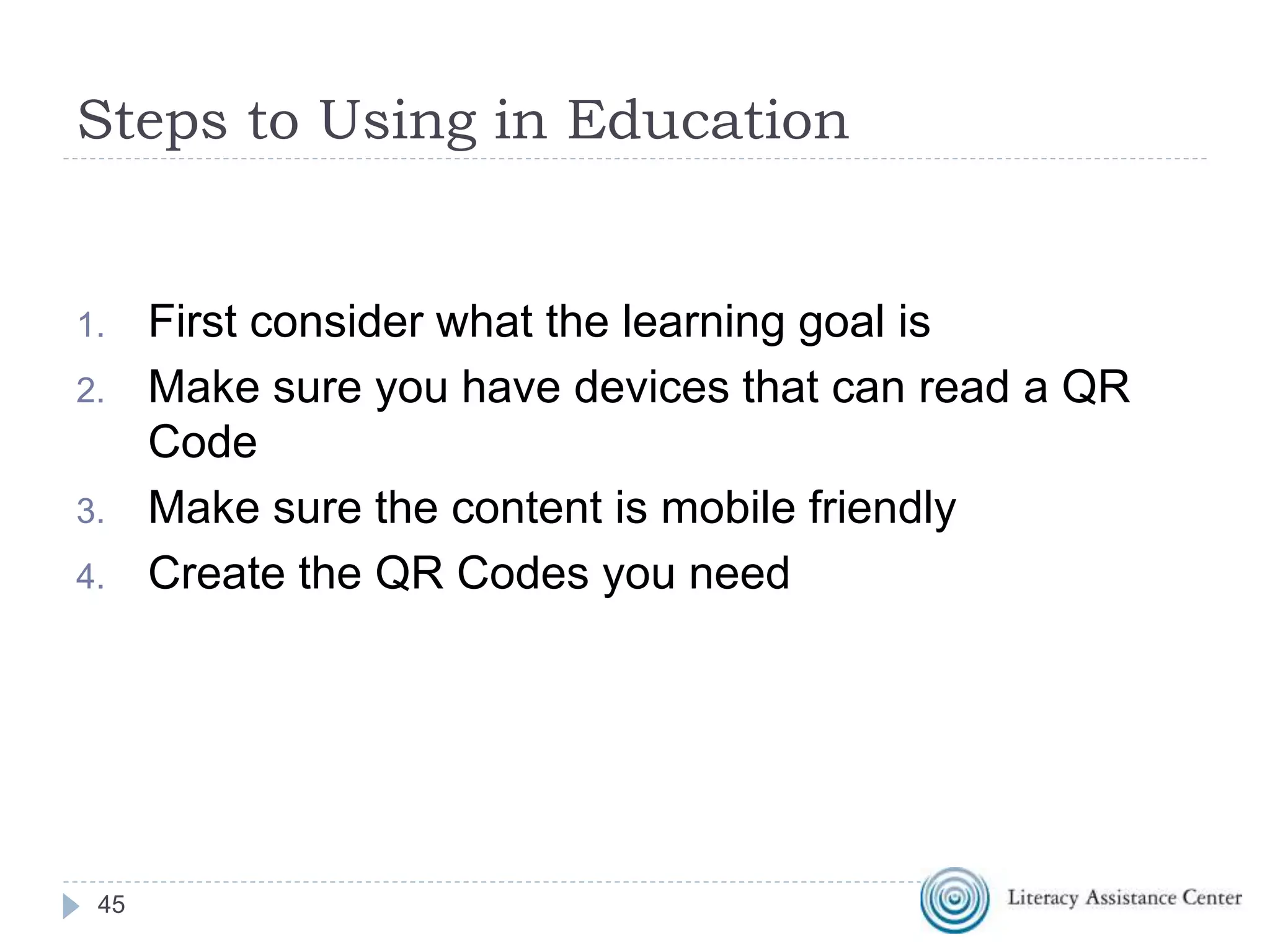 Image with
Narration
To hear about this photo
go to this link
http://vimeo.com/64923339
or scan this QR Code
45
Tools used to create this:
https://www.google.com/voice
https://www.dropbox.com
http://vimeo.com
http://qrcode.kaywa.com/dashboard/
 