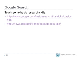 Weebly Website Example
36
 http://www.lacnyc.org
 http://www.lacnyc.org/tech
 Password: crocodile39
 