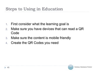 Image with
Narration
To hear about this photo
go to this link
http://vimeo.com/64923339
or scan this QR Code
45
Tools used to create this:
https://www.google.com/voice
https://www.dropbox.com
http://vimeo.com
http://qrcode.kaywa.com/dashboard/
 