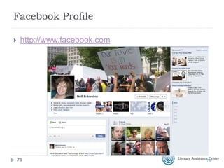 Facebook
Tools
 Pages
 Groups
 Events
 Causes
 Notes
 Photos
 “Like”
 Many other Apps
Security and Privacy
 Don’t do on
facebook what you
wouldn’t do in “real
life”
 Unfriend as you
need
 Set up groups to
control who sees
what
 Review privacy
settings frequently
7676
 