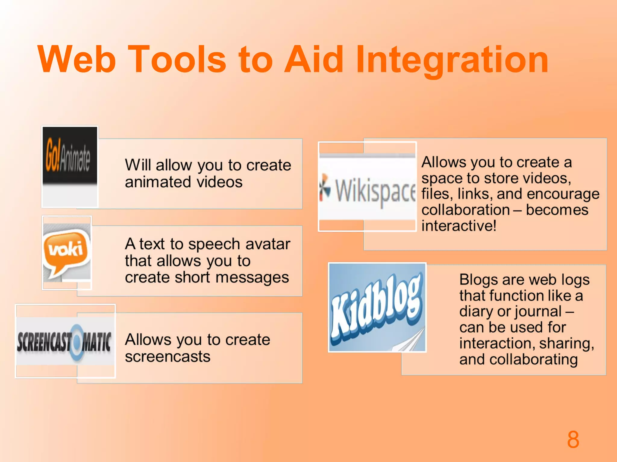 Web Tools to Aid Integration
8
 