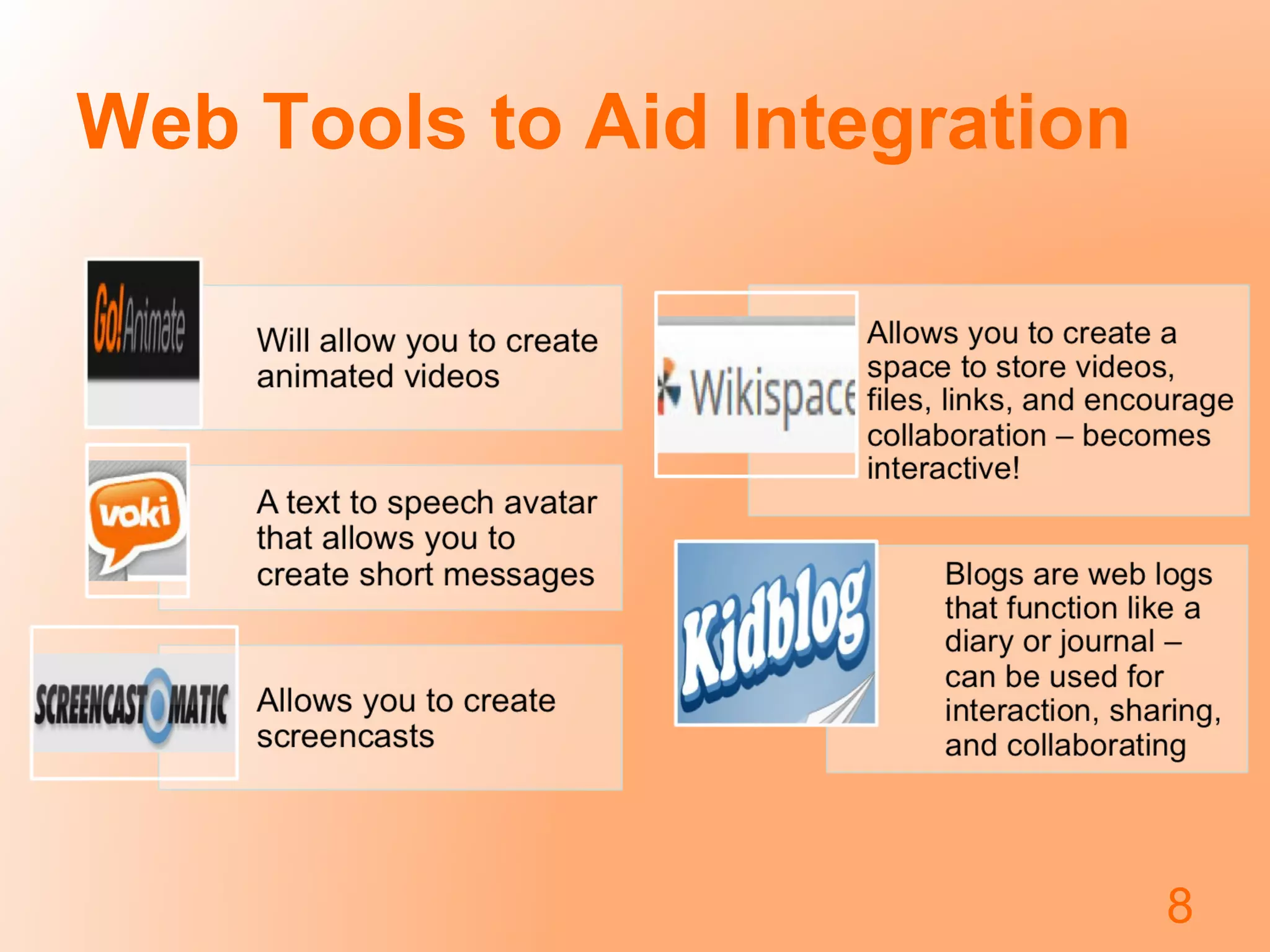 Web Tools to Aid Integration
8
 