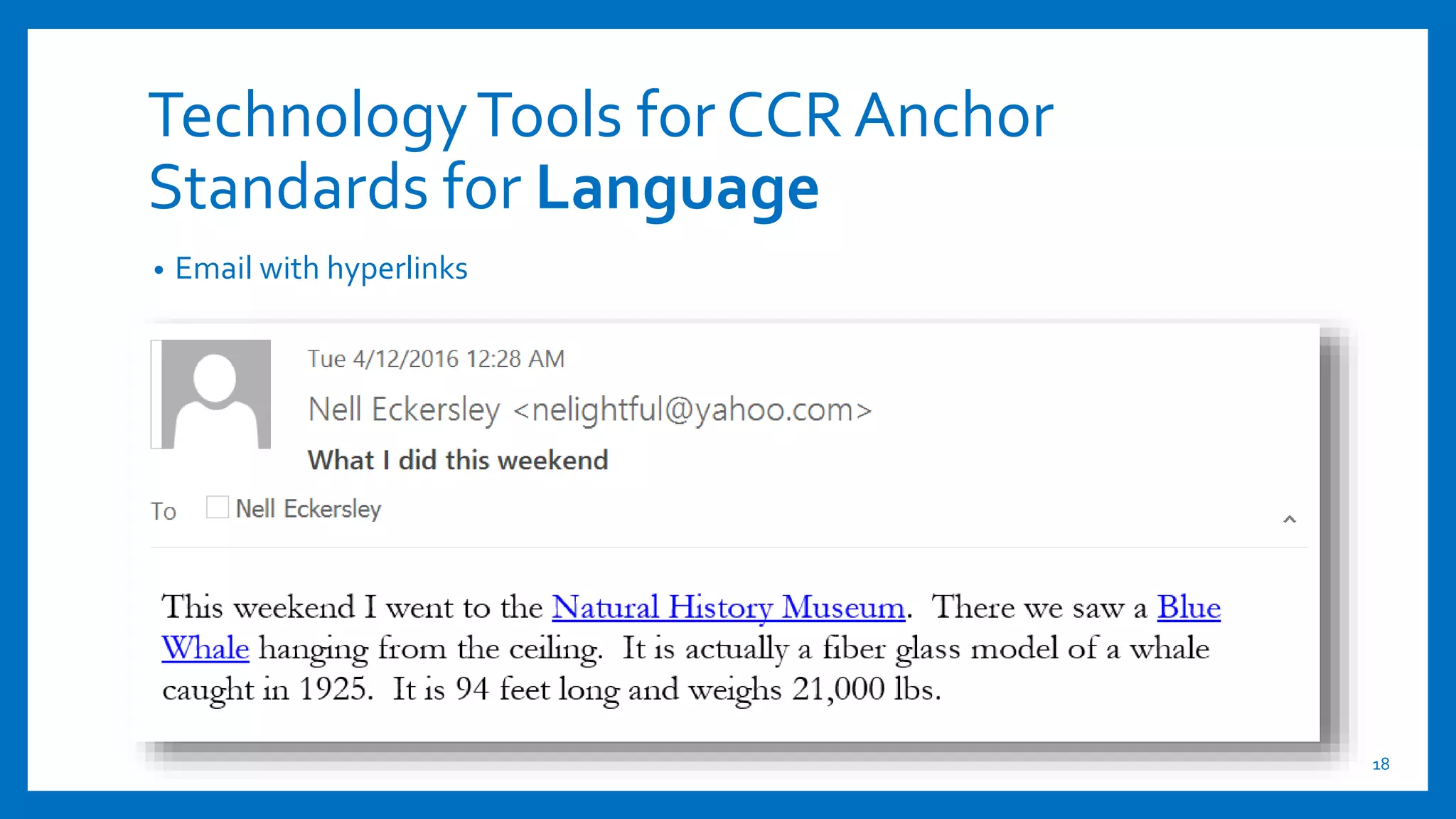 TechnologyTools for CCR Anchor
Standards for Language
• Email with hyperlinks
18
 