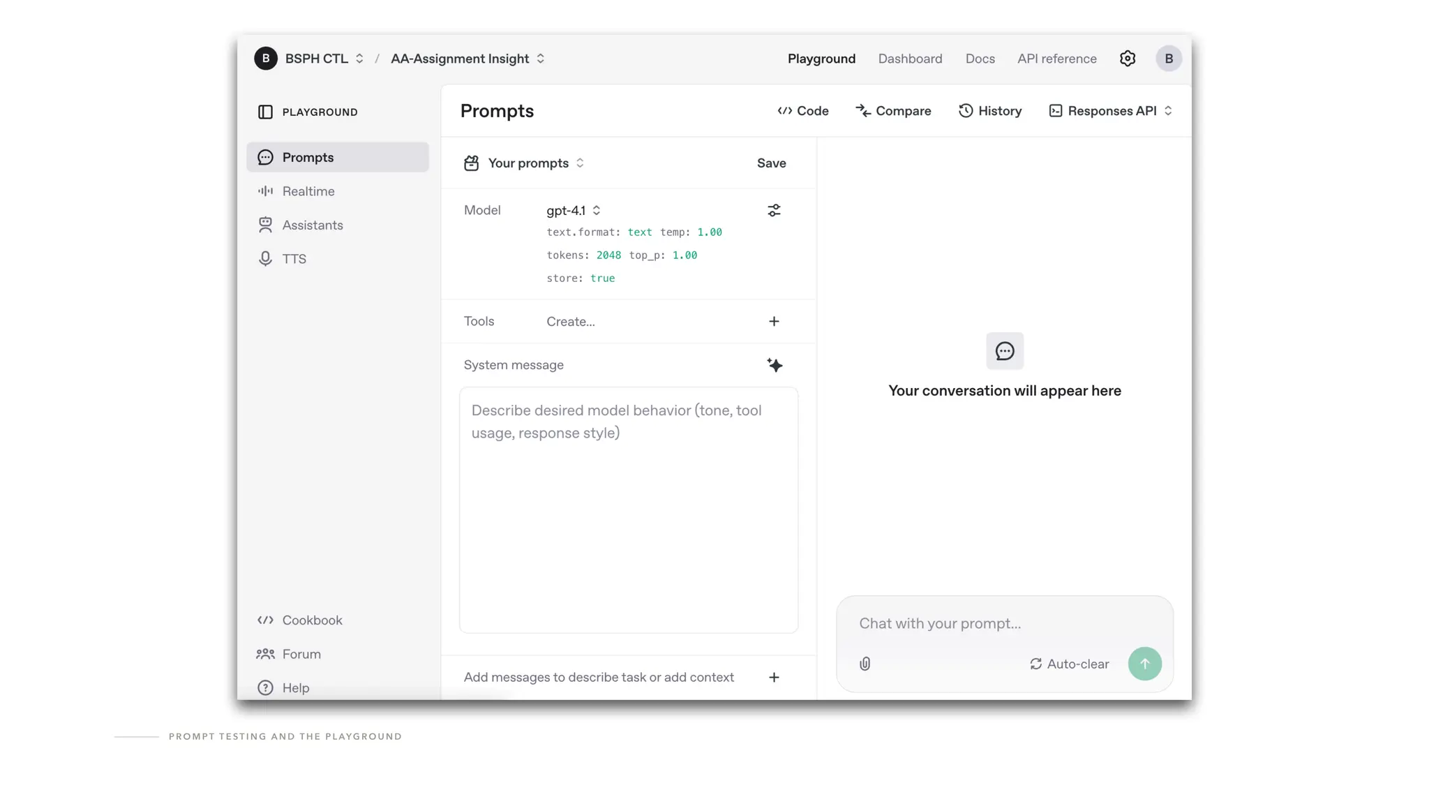 P R O M P T T E S T I N G A N D T H E P L AY G R O U N D
 