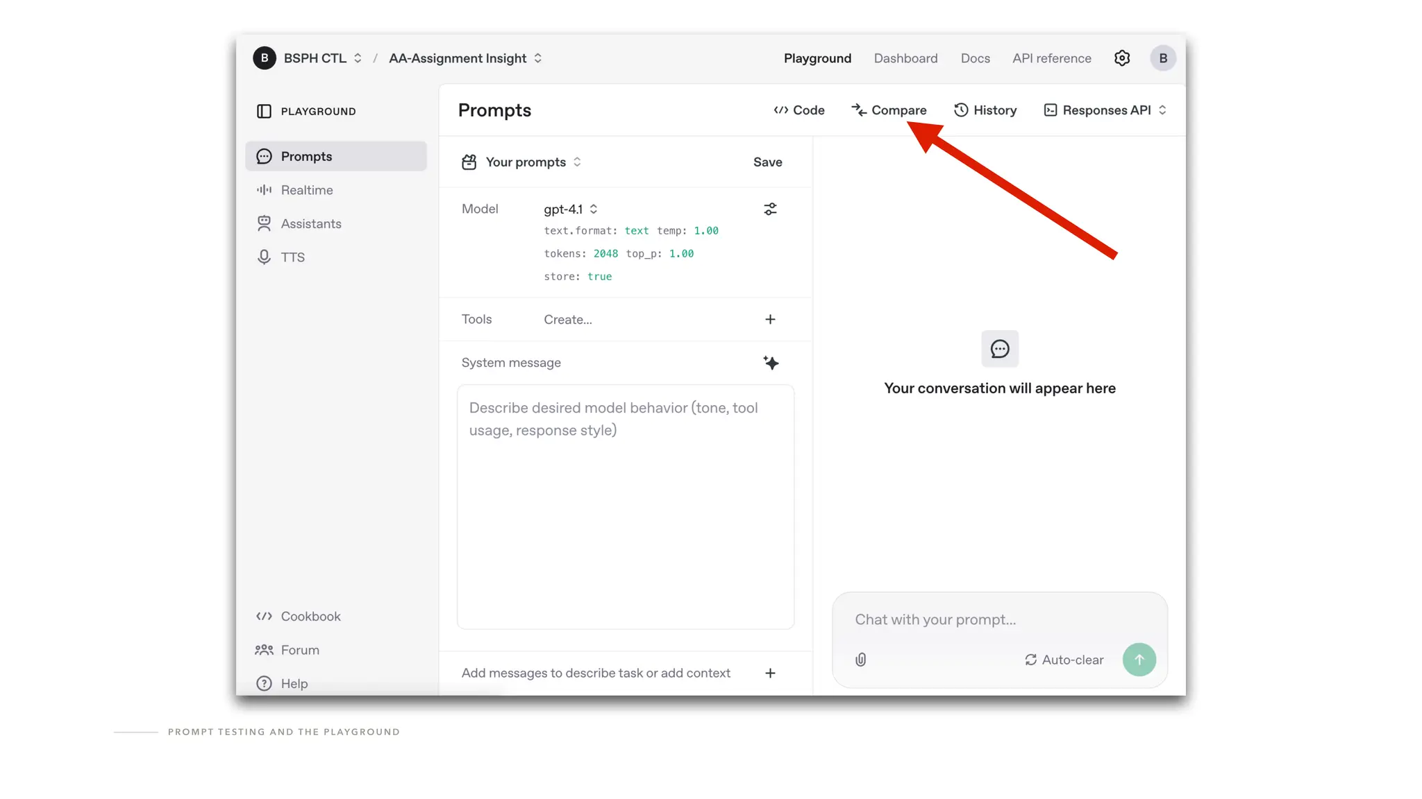 P R O M P T T E S T I N G A N D T H E P L AY G R O U N D
 