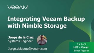 Integrating Veeam Backup
with Nimble Storage
Jorge de la Cruz
Systems Engineer
Jorge.delacruz@veeam.com
 