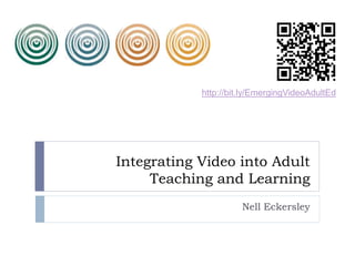 Integrating Video into Adult
Teaching and Learning
Nell Eckersley
http://bit.ly/EmergingVideoAdultEd
 