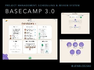 B A S E C A M P 3 . 0
P R O J E C T M A N A G E M E N T, S C H E D U L I N G & R E V I E W S Y S T E M
@ J E N B L O G S 4 U
 