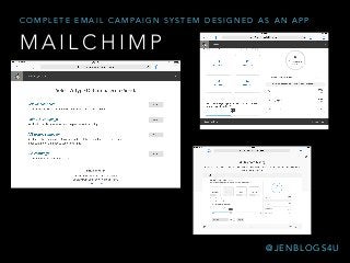 M A I L C H I M P
C O M P L E T E E M A I L C A M PA I G N S Y S T E M D E S I G N E D A S A N A P P
@ J E N B L O G S 4 U
 