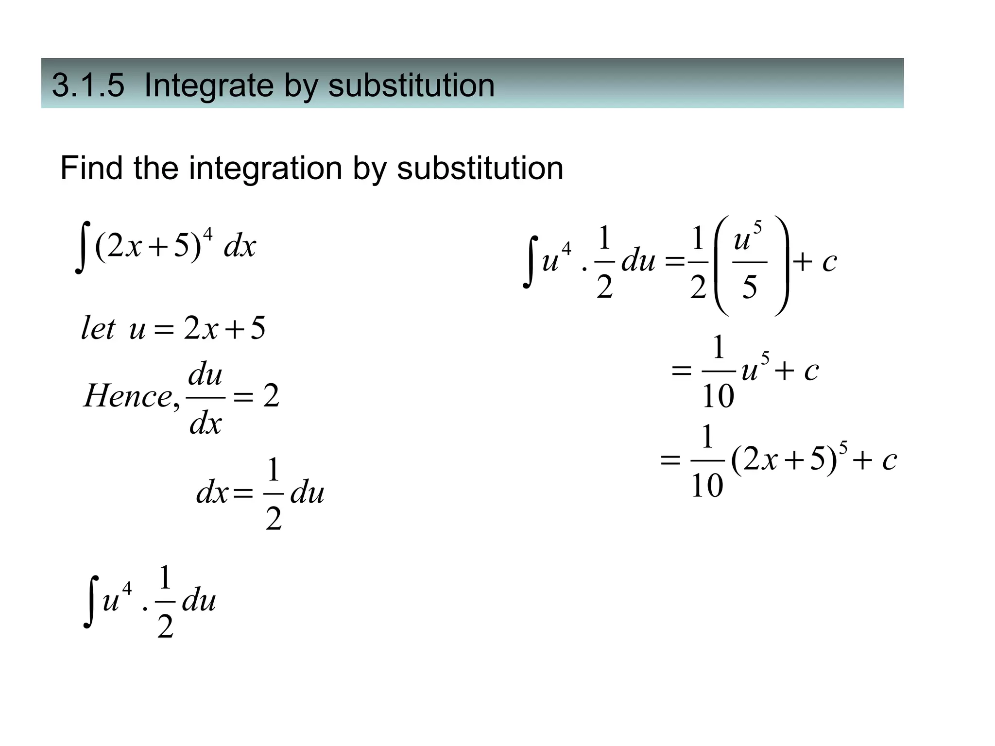 3.1.5  Integrate by substitution Find the integration by substitution  