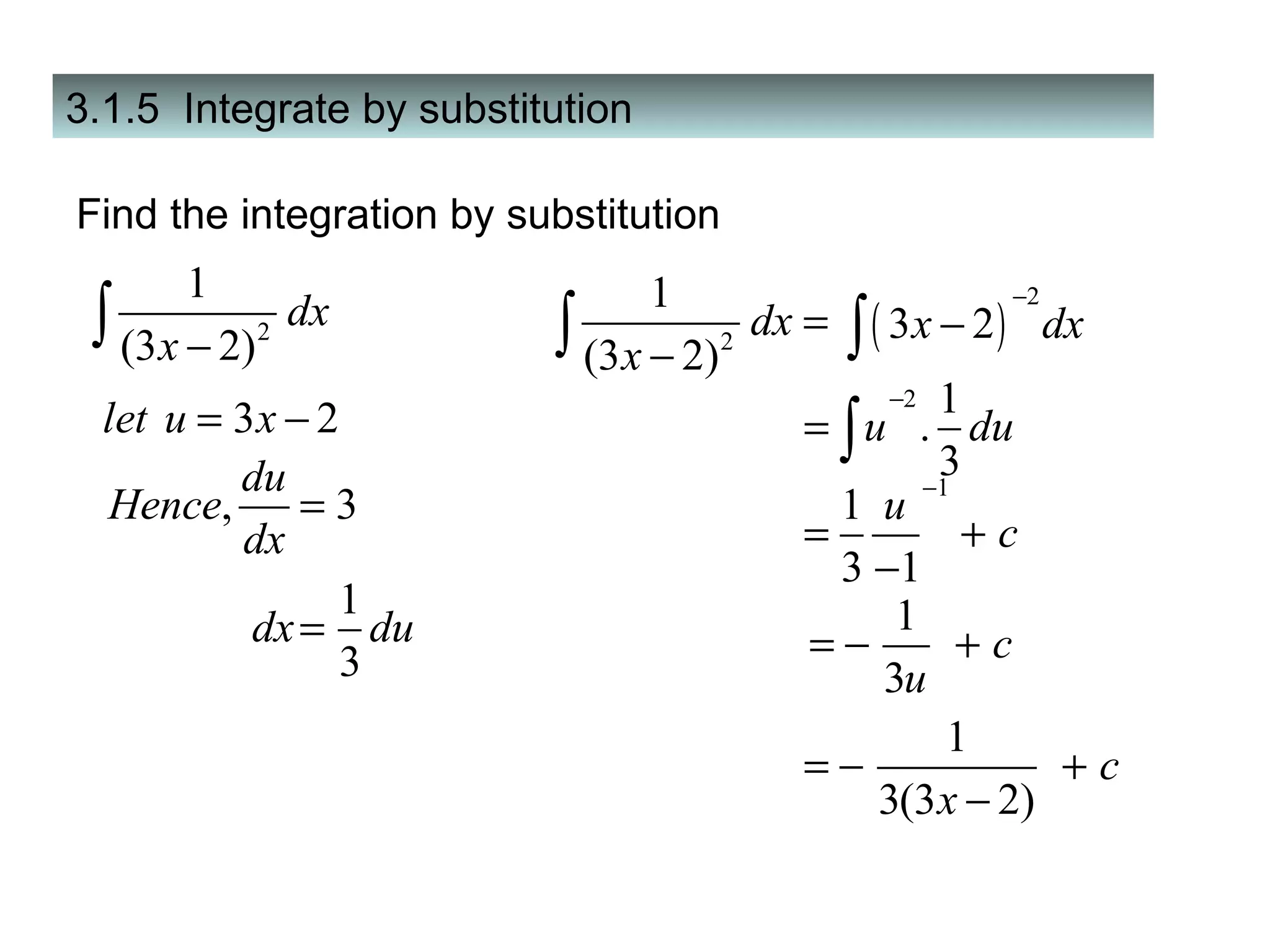 3.1.5  Integrate by substitution Find the integration by substitution  