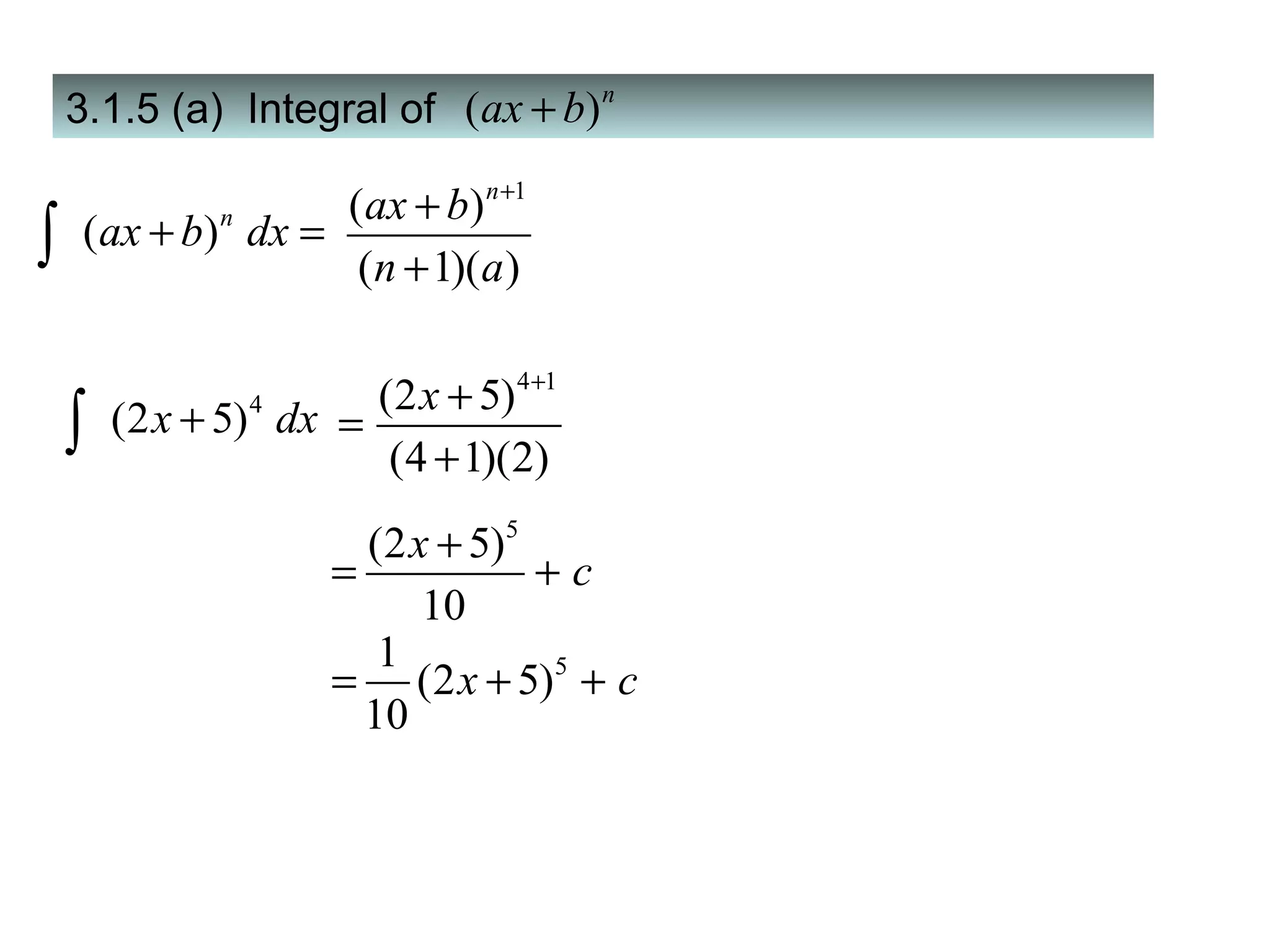 3.1.5 (a)  Integral of  