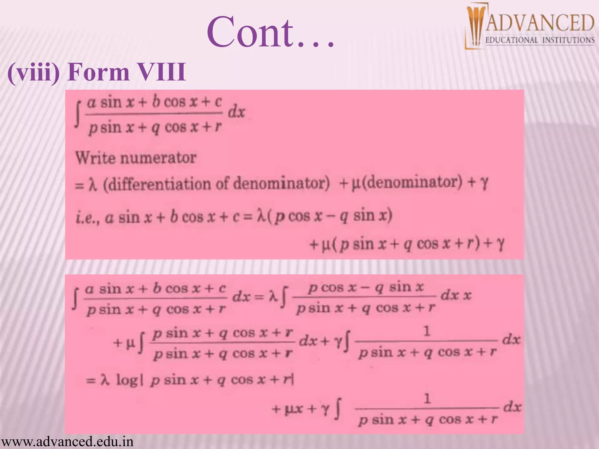 (viii) Form VIII
Cont…
www.advanced.edu.in
 