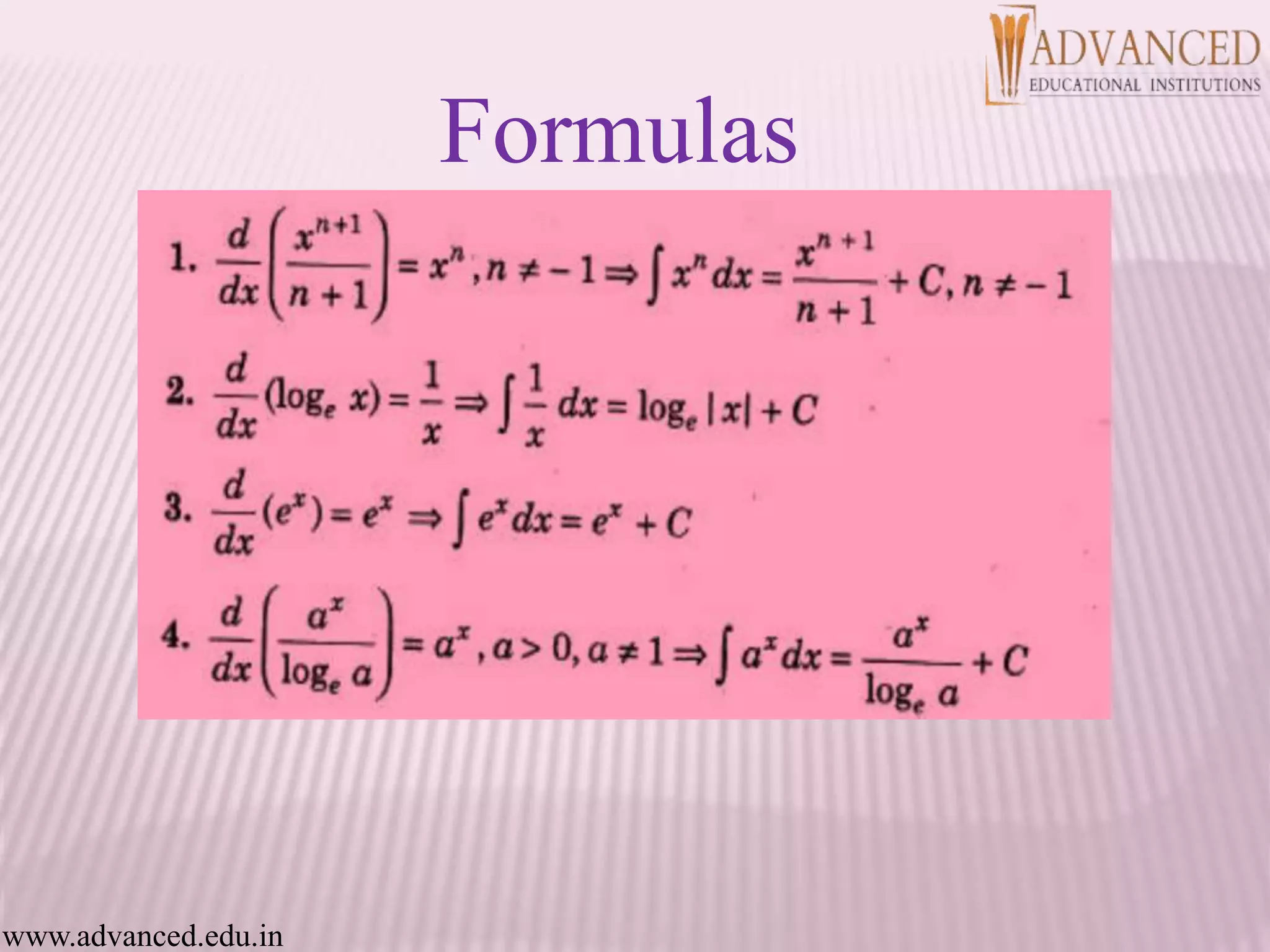 Formulas
www.advanced.edu.in
 
