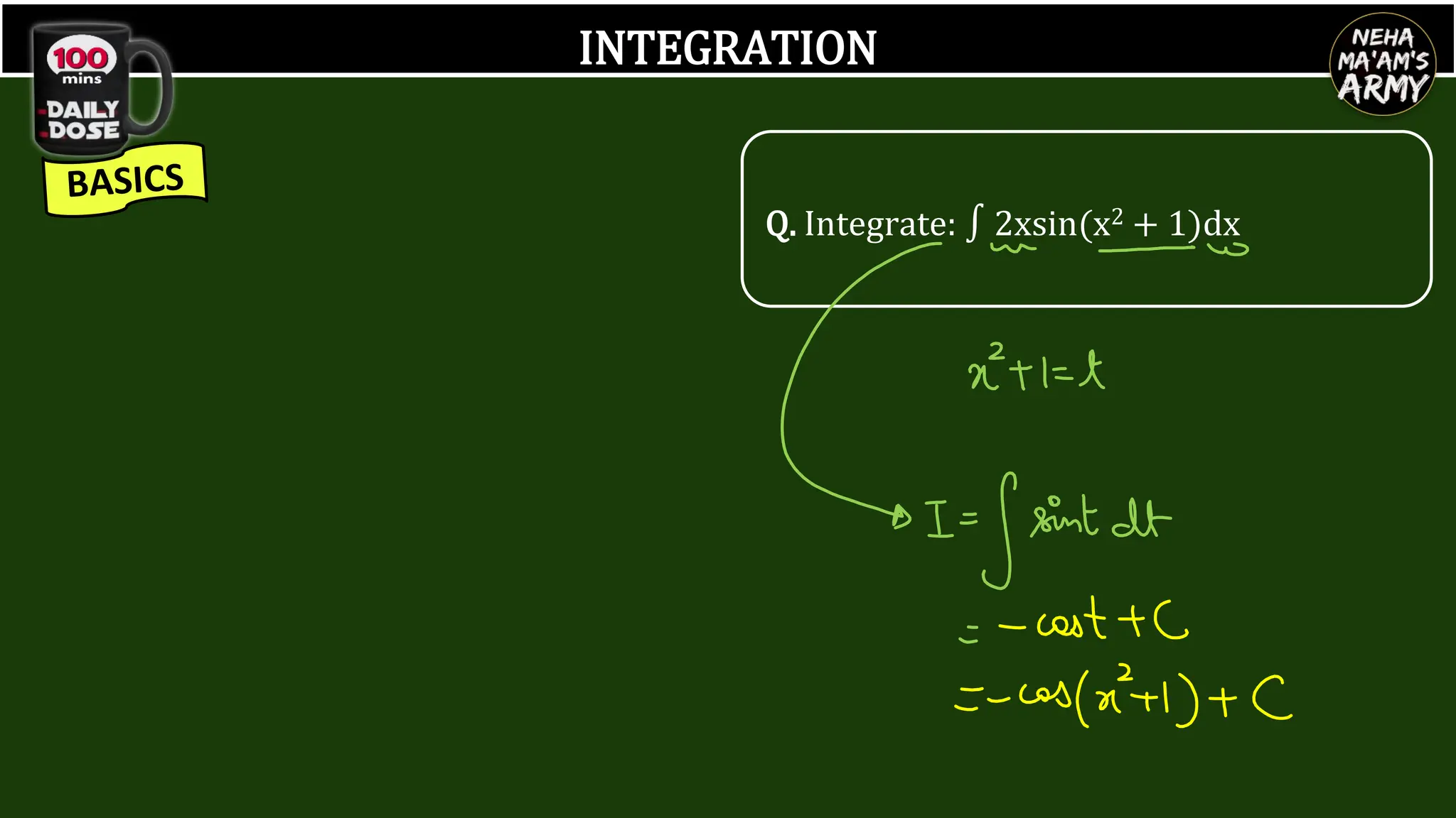 INTEGRATION
Q. Integrate: ∫ 2xsin(x2 + 1)dx
 