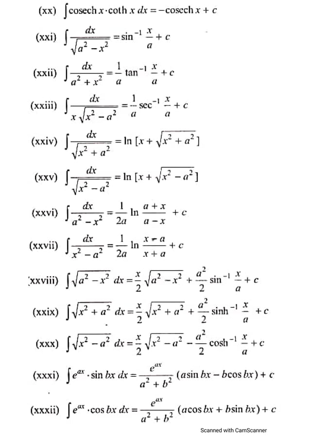 Integration formulas