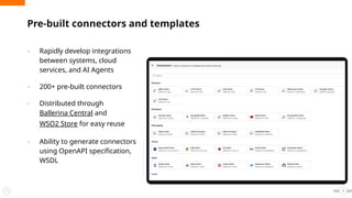 7
Pre-built connectors and templates
- Rapidly develop integrations
between systems, cloud
services, and AI Agents
- 200+ pre-built connectors
- Distributed through
Ballerina Central and
WSO2 Store for easy reuse
- Ability to generate connectors
using OpenAPI specification,
WSDL
Automations
Automatically trigger your integrations based
on a predefined schedule.
 