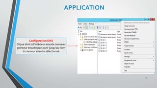 APPLICATION
Configuration DNS
Clique droit a l’intérieur ensuite nouveau
pointeur ensuite parcourir jusqu’au nom
du serveur ensuite sélectionné
23
 