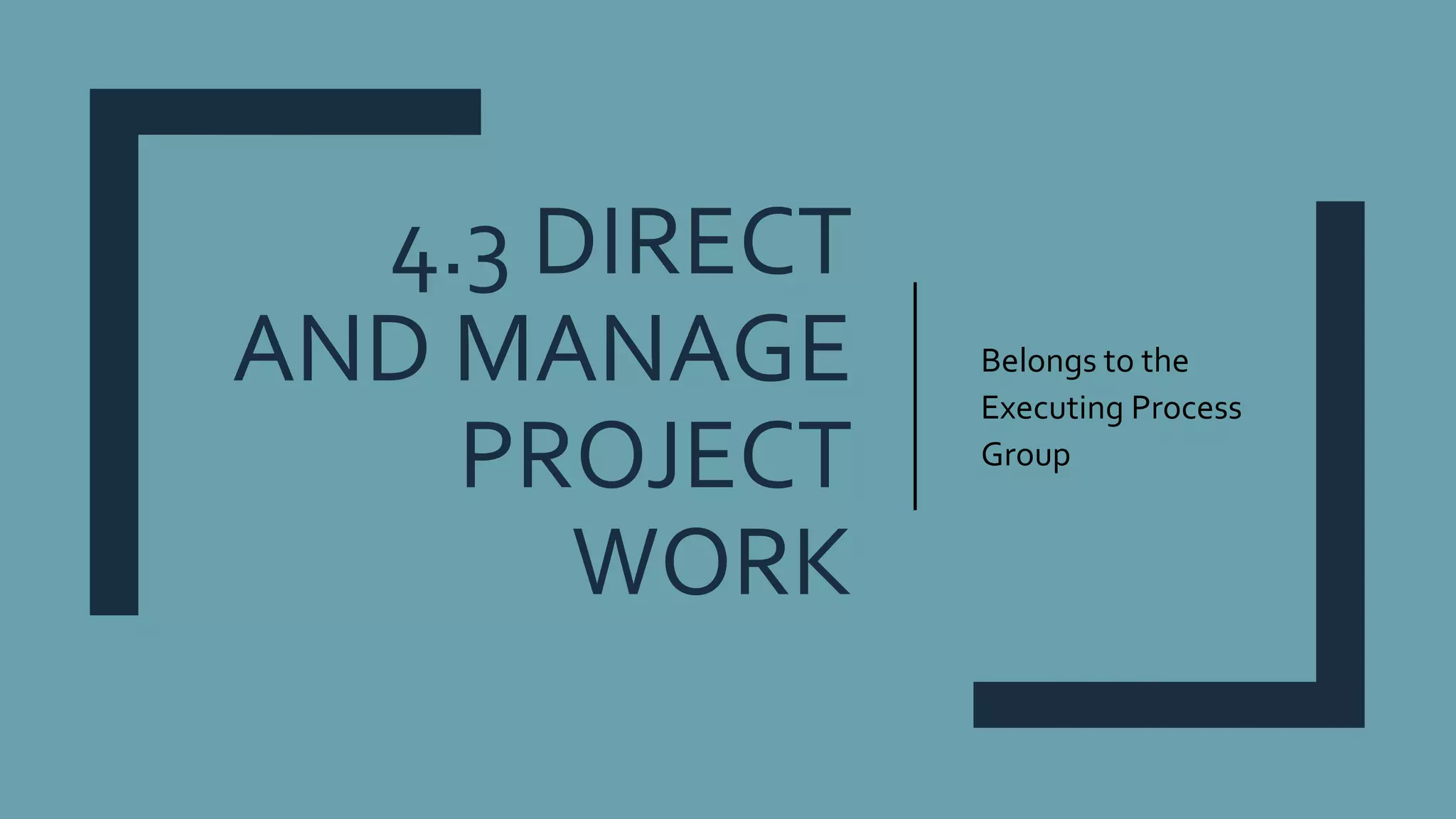 4.3 DIRECT
AND MANAGE
PROJECT
WORK
Belongs to the
Executing Process
Group
 