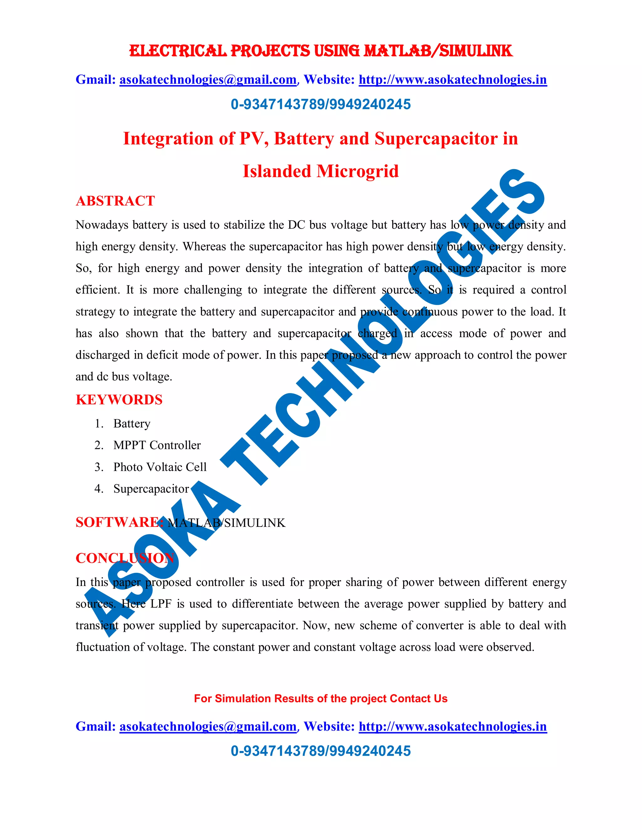 Integration of PV, Battery and Supercapacitor in Islanded Microgrid | PDF