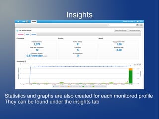 Insights
Statistics and graphs are also created for each monitored profile
They can be found under the insights tab
 