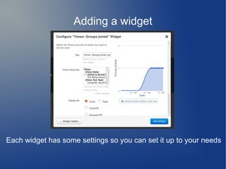 Adding a widget
Each widget has some settings so you can set it up to your needs
 