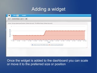 Adding a widget
Once the widget is added to the dashboard you can scale
or move it to the preferred size or position
 