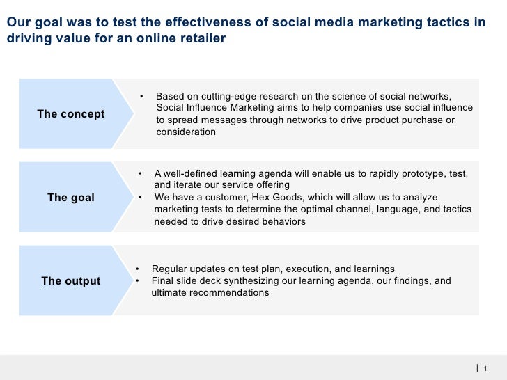 Our goal was to test the effectiveness of social media marketing tactics indriving value for an online retailer           ...