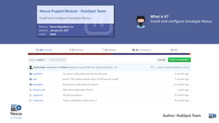 What	is	it?
Install	and	configure	Sonatype	Nexus.
Author:	HubSpot	Team
 